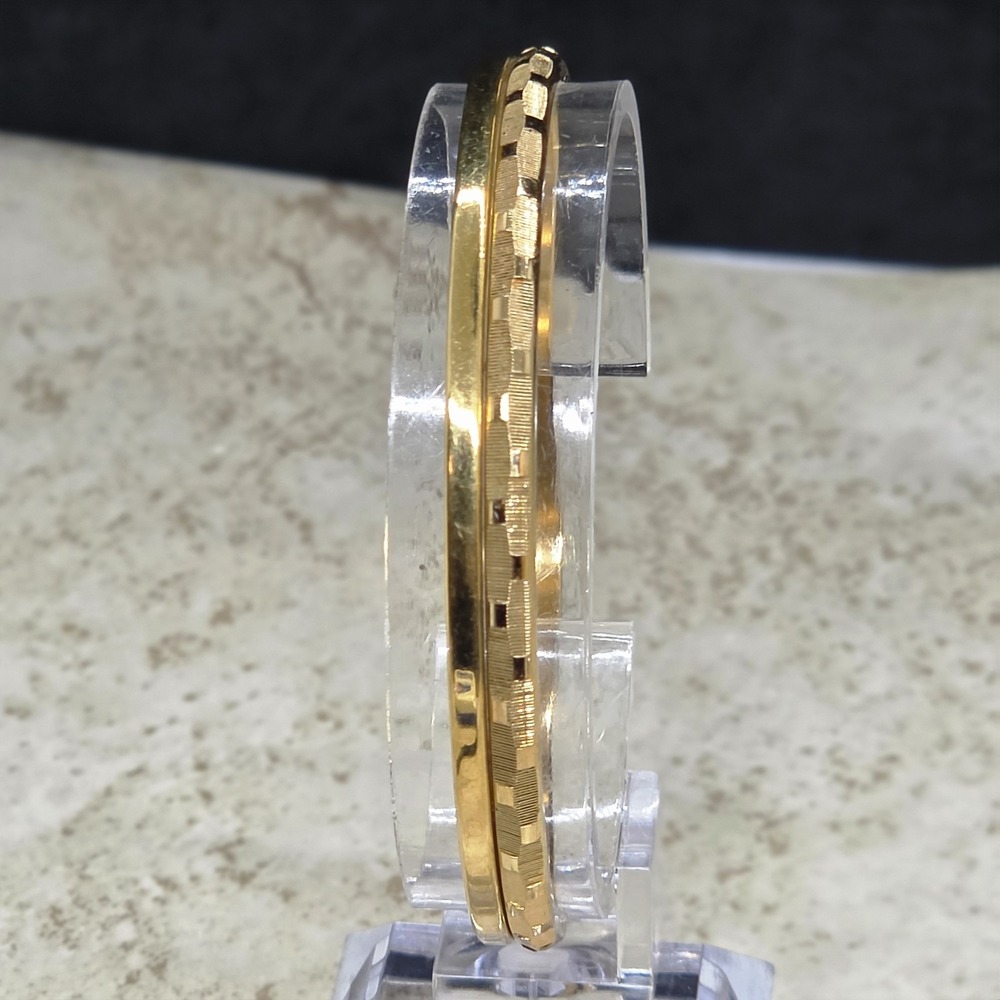 Vintage Pair Of Monet Goldtone Bangle Bracelets One Diamond Cut